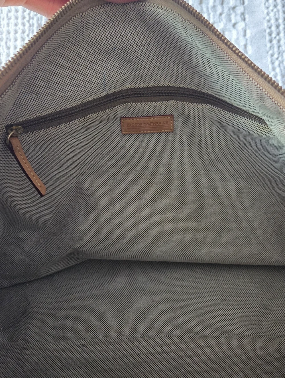 Dooney & Bourke Light Green Satchel with Tan Trim and Gold Hardware